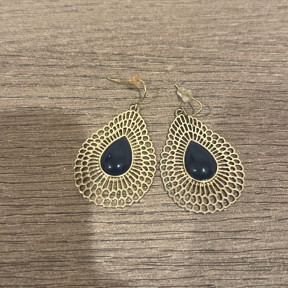 Gold and black pendant earrings